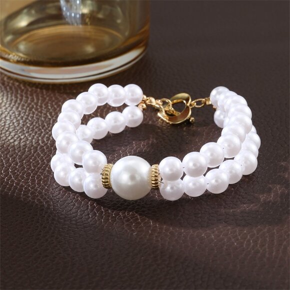 3/$35 Elegant White Beads Pearl Toggle Bracelet Layered Stackable Jewelry - Picture 4 of 8
